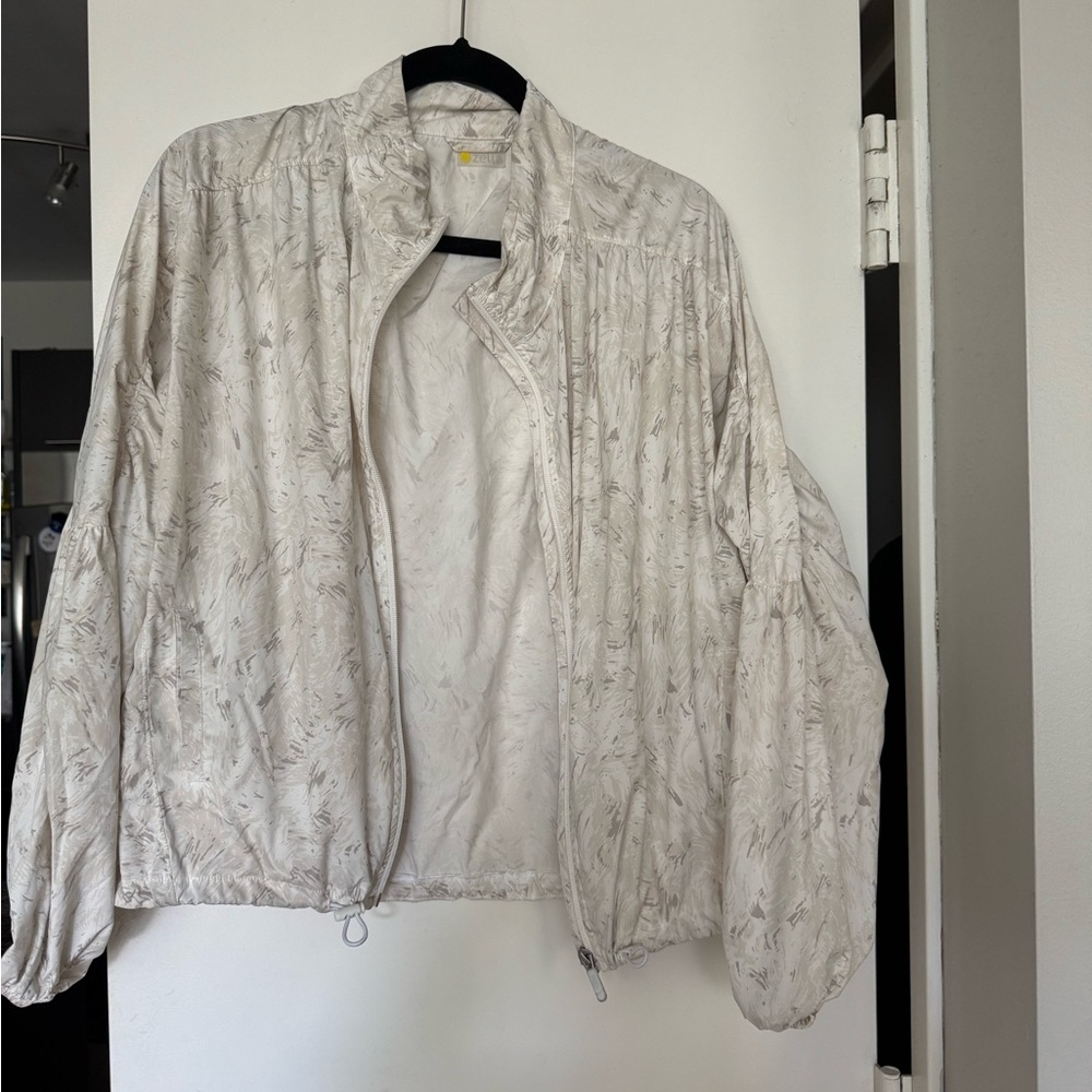Zella Feather Pattern Cream Bomber Jacket